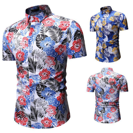 Men's Summer Beach Short-sleeved Floral Shirt
