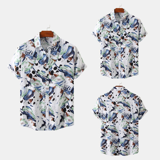 Men's Lapel Short Sleeve Floral Shirt